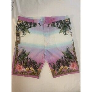 Prestige Original Men's Tropical Palm Linen Shorts Pink Blue Size 42 Resort NWT